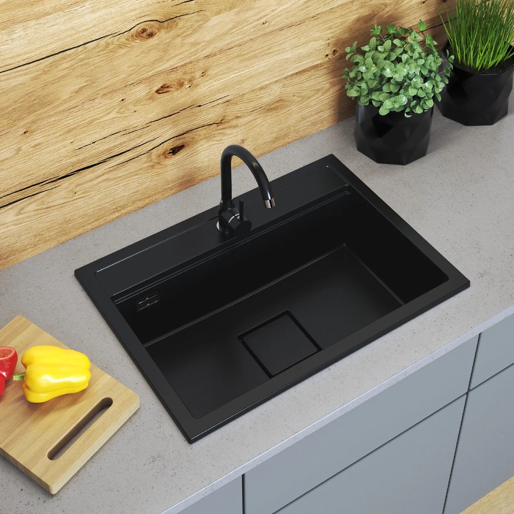 Gamma Quadro 7050, 1-komorový granitový drez 700x500x220 mm, čierna, GMA-ZLE000237