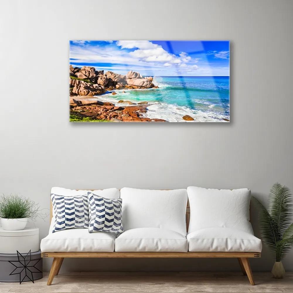Skleneny obraz Pláž skaly more krajina 120x60 cm