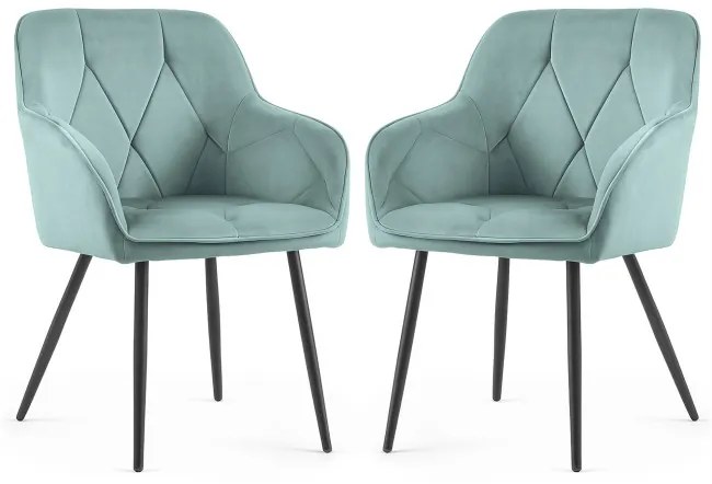 Sada dvoch jedálenských stoličiek DIAMANT zamatové, tyrkysové / čierne nohy (2 ks)