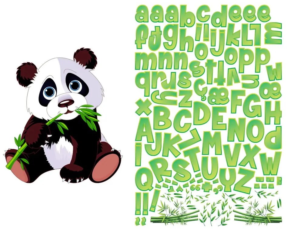 Sada nástenných samolepiek s pandou a písmenami Ambiance Bamboo