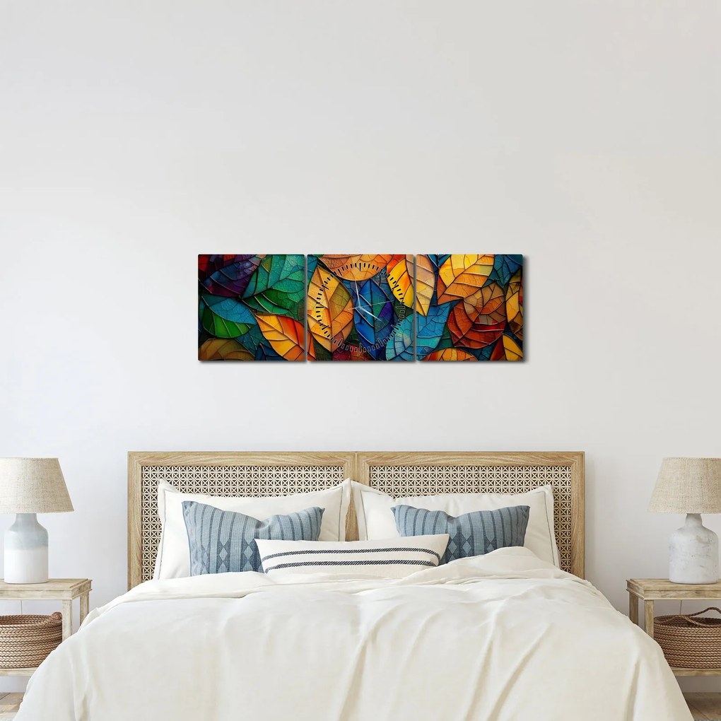 Obraz - Mozaika z listov (s hodinami) (90x30 cm)