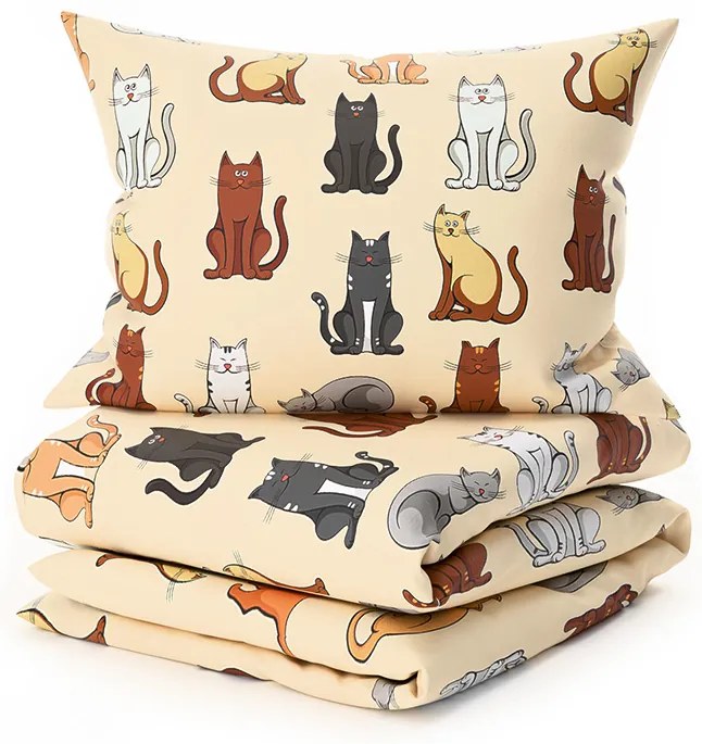 Mikroplyšové obliečky COLORED CATS krémové Rozmer obliečok: 2 ks 70 x 90 cm | 200 x 220 cm