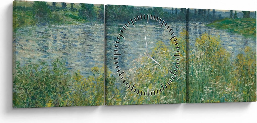 Obraz - Claude Monet, Banks of the Seine, reprodukcia (s hodinami) (90x30 cm)