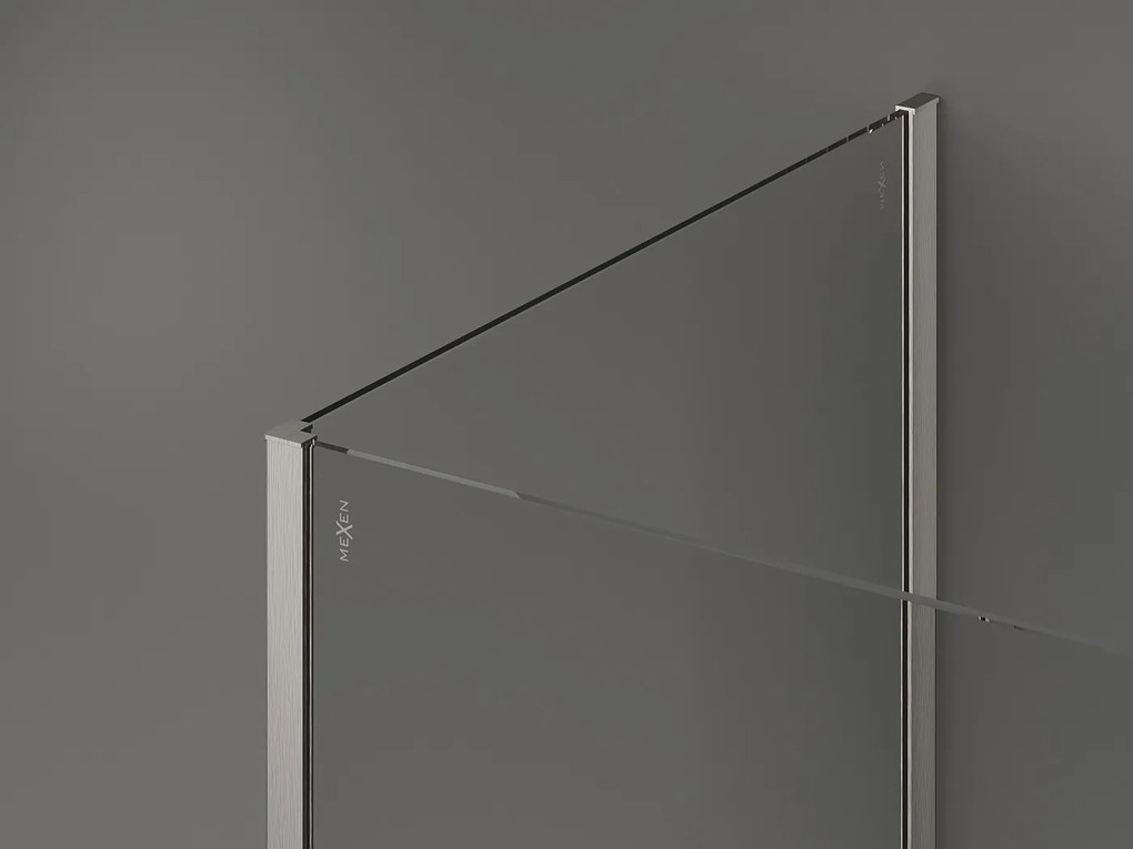 Mexen Kioto, 2-stenová sprchová zástena Walk-In 125 x 70 cm, 8mm číre sklo, brúsená oceľ profil, 800-125-212-97-00-070