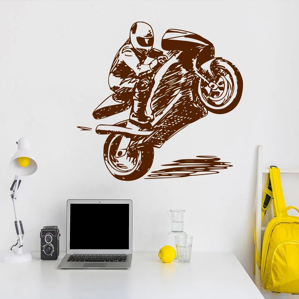 Veselá Stena Samolepka Kreslený motorkár Farba: hnědá, Veľkosť: 100 x 96 cm