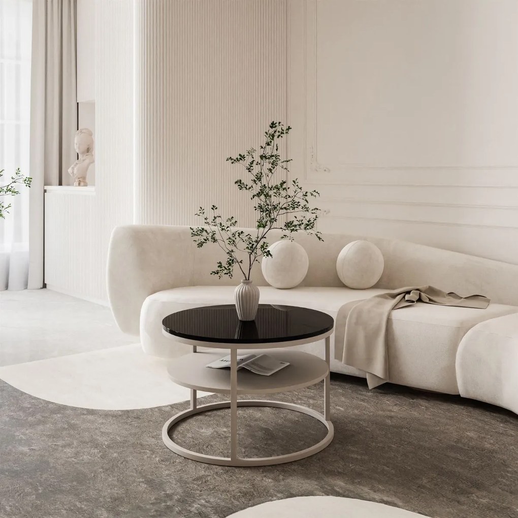 KONFERENČNÝ STOLÍK LEONARDO S POLICOU KAŠMÍR + ČIERNY LESKLÝ