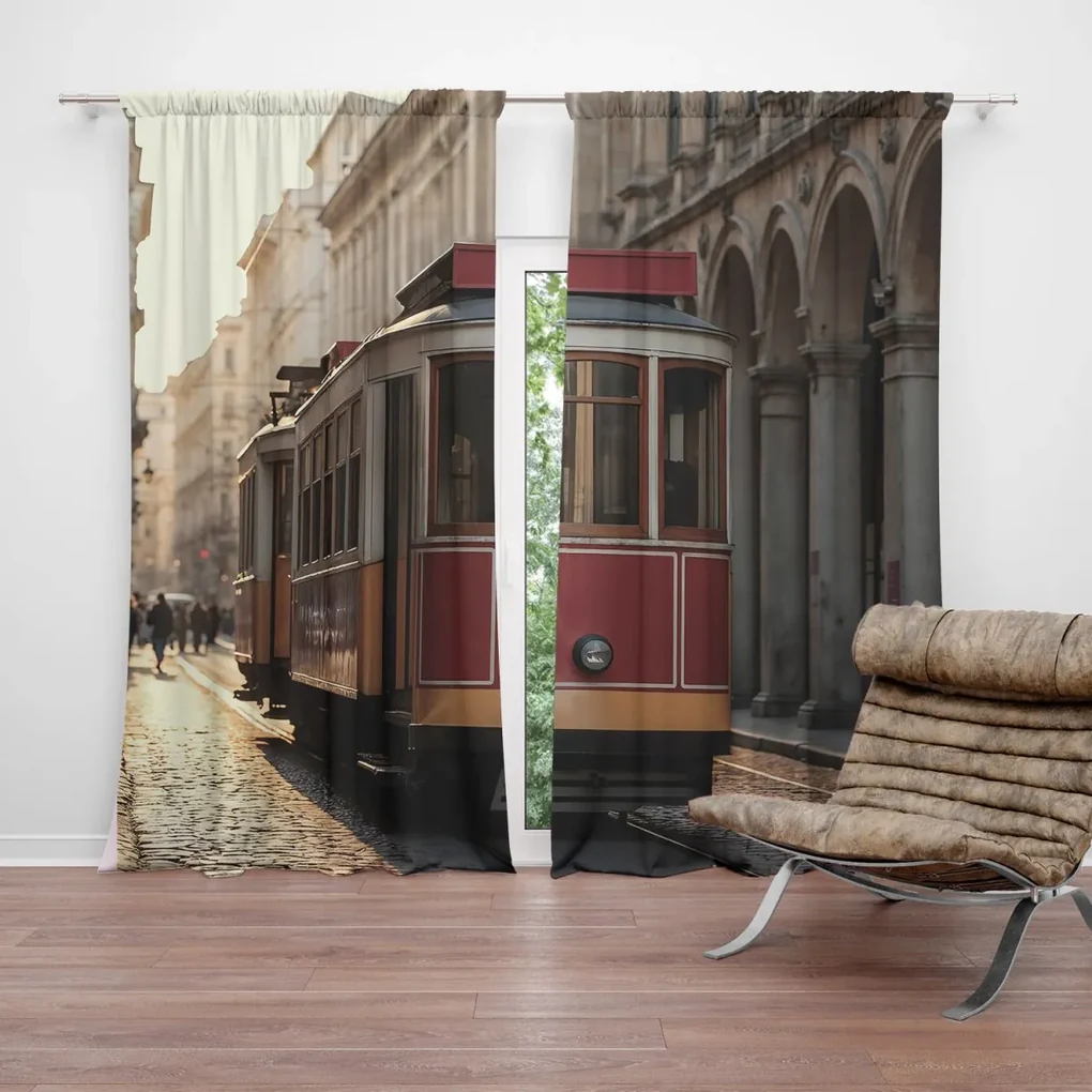 Sablio Záves Historická červená električka: 2ks 140x250cm