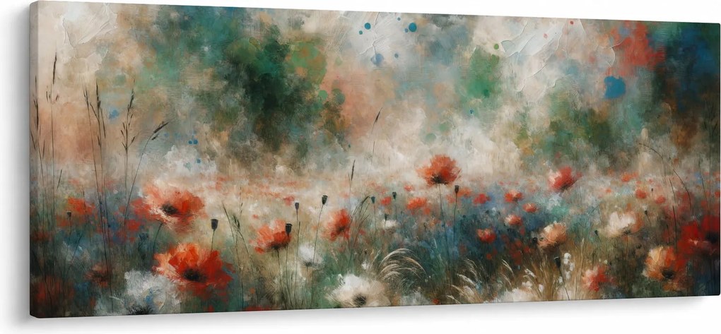 Obraz – Abstrakcia poľa s makmi (120x50 cm)