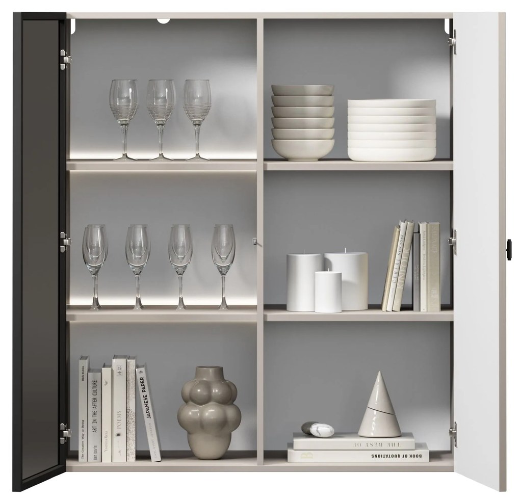 Závesná vitrína Lorini 100 cm - kašmírová / čierna úchytka T