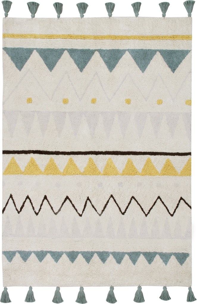 Lorena Canals koberce Ručně tkaný kusový koberec Azteca Natural-Vintage Blue - 140x200 cm
