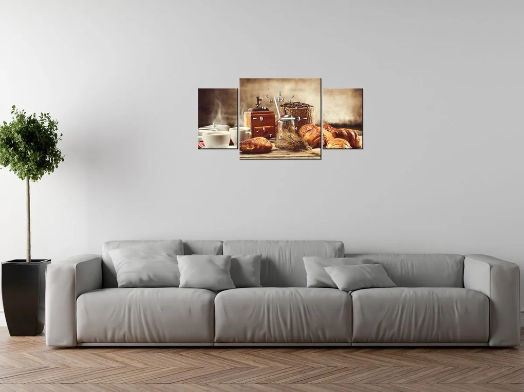 Gario Obraz s hodinami Chutné raňajky - 3 dielny Rozmery: 90 x 30 cm