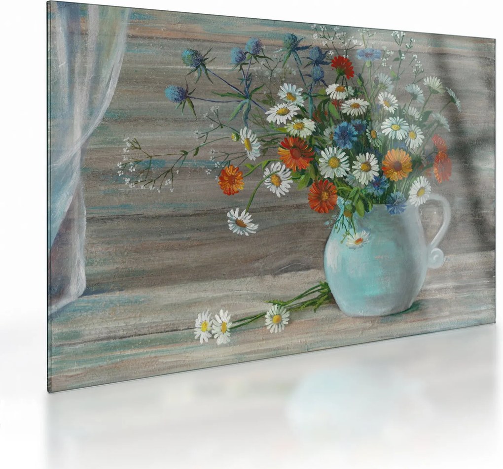 Sklenený obraz - Lúčne kvety, olejomaľba (70x50 cm)