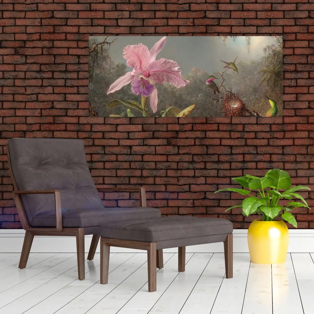 Obraz - Martin Johnson Heade, Cattleya Orchid and Three Hummingbirds, reprodukcia (120x50 cm)