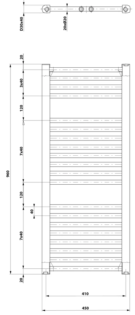 Aqualine Aqualine, DIRECT vykurovacie teleso s bočným pripojením 450x960 mm, 447 W, biela, ILR94T