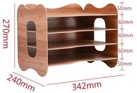 DIY kancelársky zásobník na dokumenty, organizér na dokumenty 4 priehradky tmavé drevo 2341