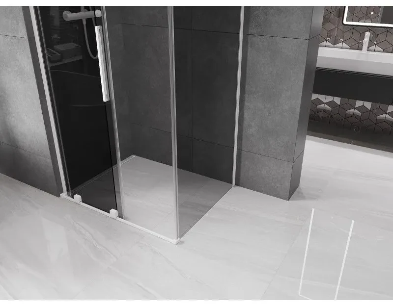 Mexen Velar L, sprchový kút s posuvnými dverami 120 x 90 cm, 8mm šedé sklo, biela matná, 871-120-090-43-20
