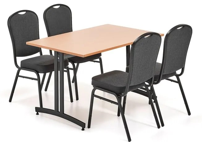 Jedálenská zostava SANNA + HARTFORD, 1200 mm stôl + 4 stoličky, buk, čierna látka