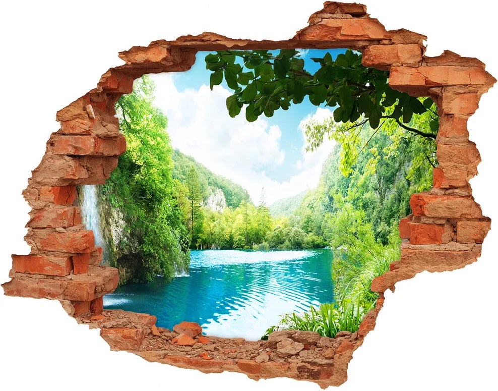 Diera 3D v stene nálepka Vodopád v lese WallHole-cegla-90x70-36234695