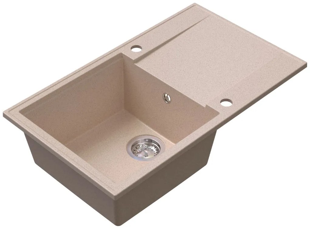 Sink Quality Sink55, kuchynský granitový drez 780x460x215 mm + chrómový sifón, béžová, SKQ-SINK.P.1KDOL.X