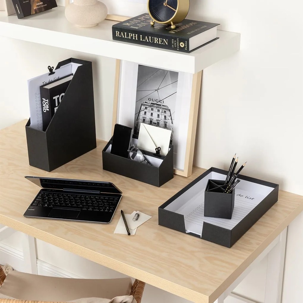 HUGO štvor-dielny čierny stolový organizér zo 100% recyklovateľného papiera