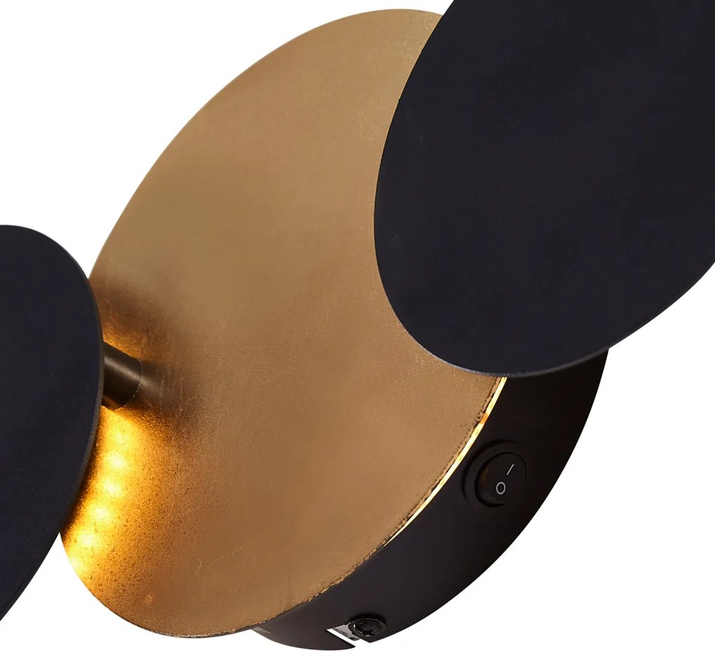Moderné nástenné svietidlo čierne so zlatom vrátane LED 3-stupňové stmievateľné 3-svetlá - Sunrise 3