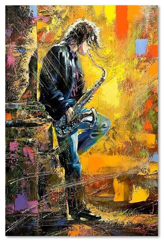 Obraz na plátně, Hudebník se saxofonem Vícebarevné - 70x100 cm