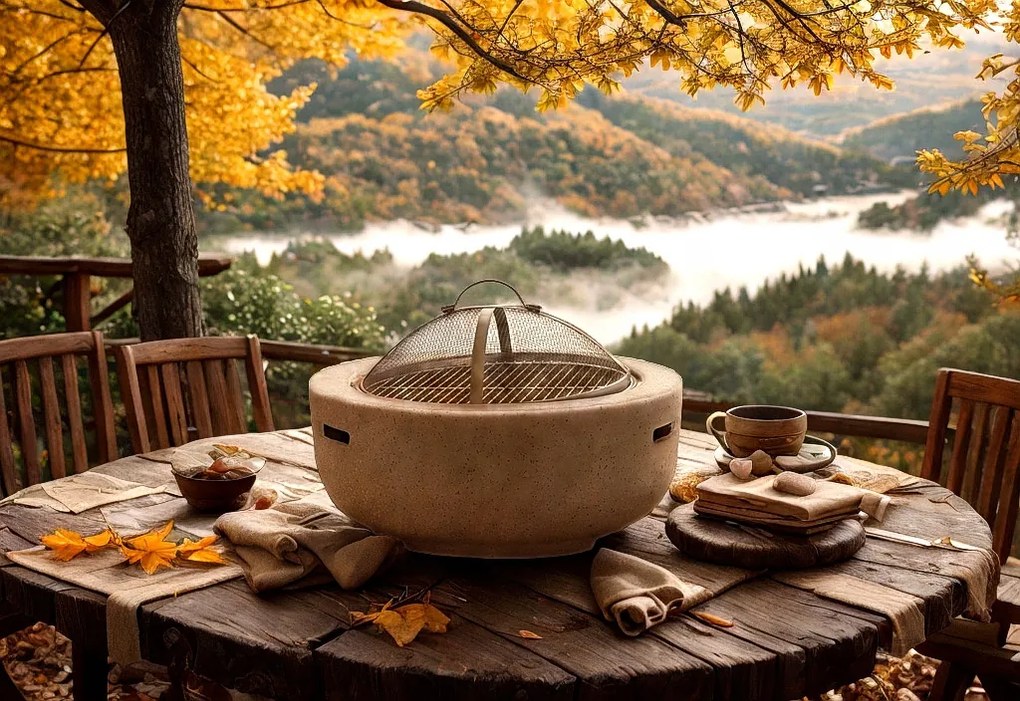 CH Záhradné ohnisko s grilom 2v1 -betónový vzhľad