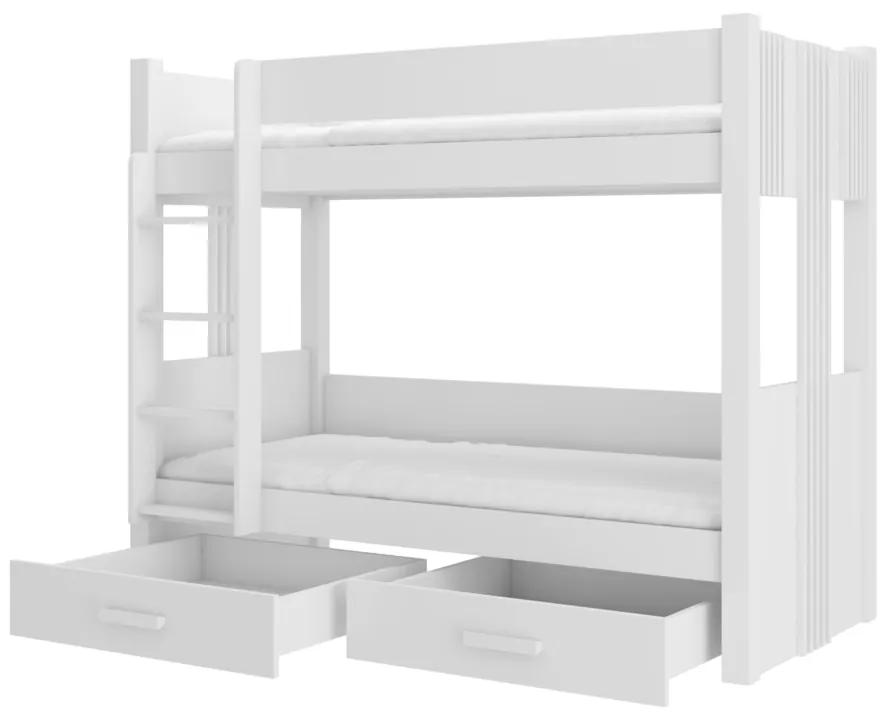 Detská poschodová posteľ ARTA + matrac, 90x200, biela