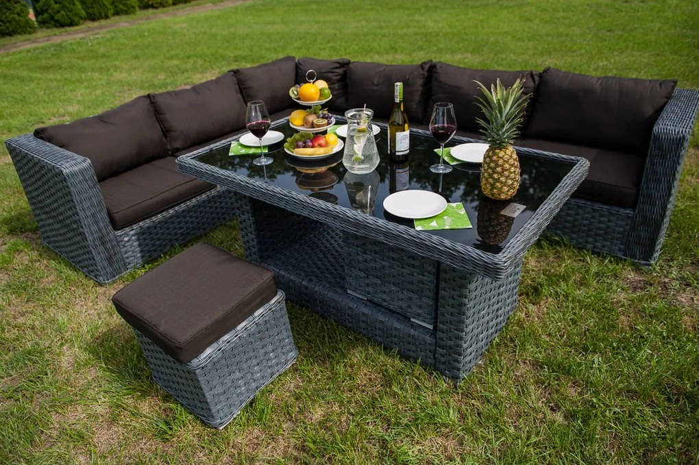 ZÁHRADNÝ SET MAESTOSO ŠEDÝ 288 x 223 cm + STÔL + 2 x TABURET