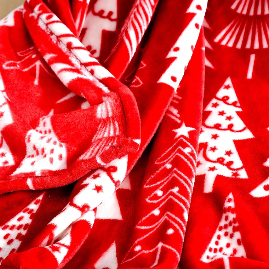 Červená vianočná mikroplyšová deka CHRISTMAS TREES Rozmer: 200 x 220 cm