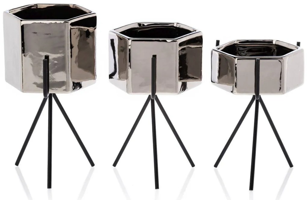 KERAMICKÝ KVETINÁČ SO STOJANOM SASHI 20X9,5 CM STRIEBORNÁ