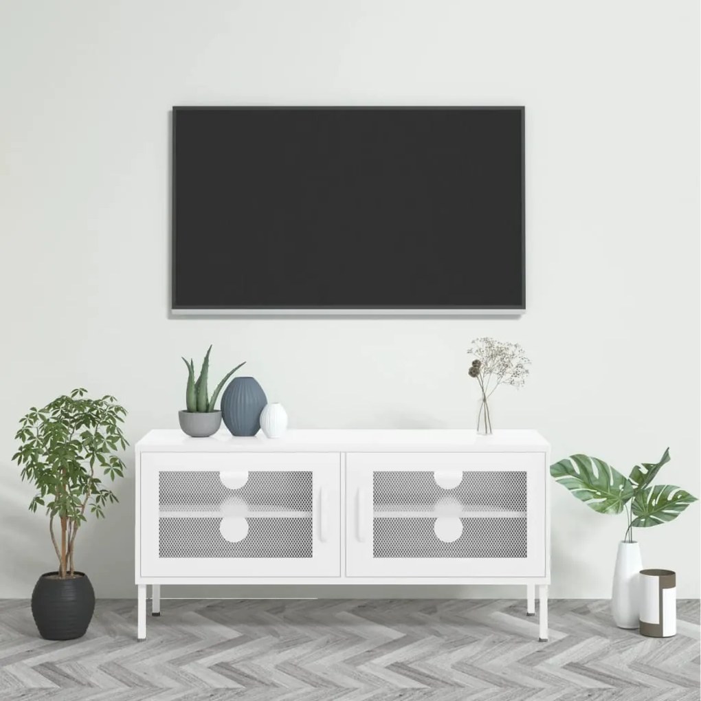TV skrinka biela 105x35x50 cm oceľ