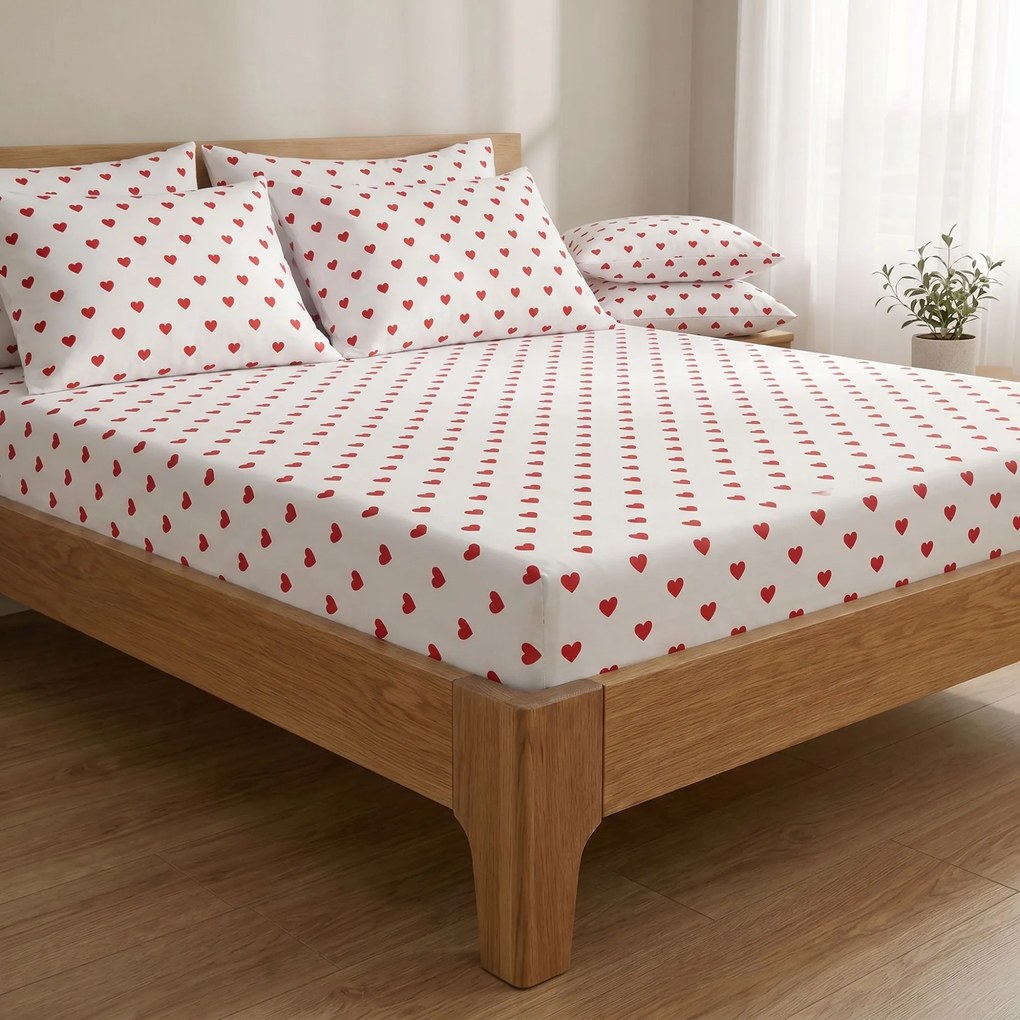 Kvalitex Bavlnené napínacie prestieradlo 180x200 cm - Srdiečka červené