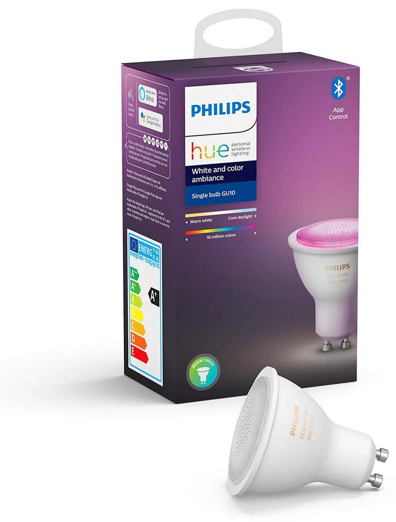 PHILIPS HUE Múdra LED stmievateľná žiarovka HUE s funkciou RGB, GU10, 5W, 350lm, teplá biela-studená biela