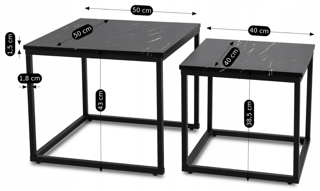 PROXIMA.store - Loftový set konferenčných stolíkov TEVET FARBA: čierny mramor, FARBA NÔH: čierna