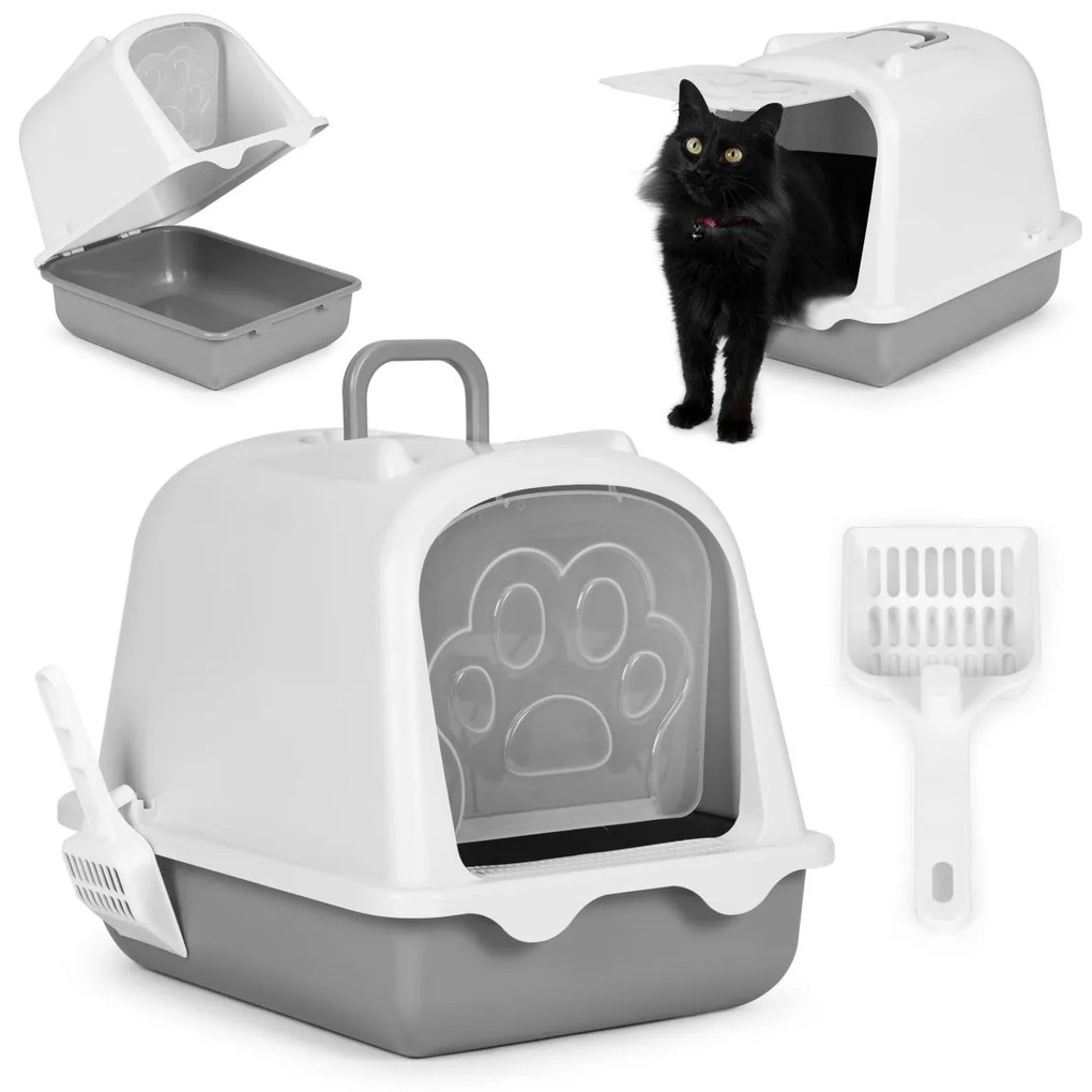 Toaleta pre mačky KUWETA s dvierkami a naberačkou sivá