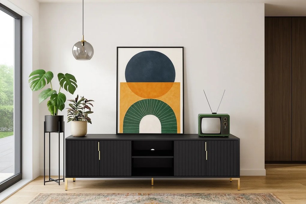 TV stolík Flinn 165 cm čierny/zlatý