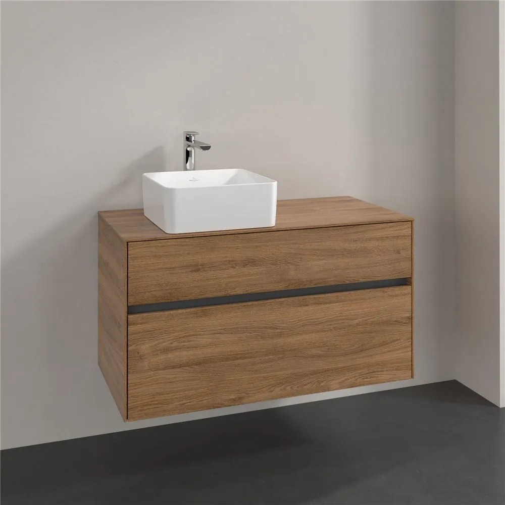 VILLEROY &amp; BOCH Collaro závesná skrinka pod umývadlo na dosku (umývadlo vľavo), 2 zásuvky, 1000 x 500 x 548 mm, Oak Kansas, C03900RH