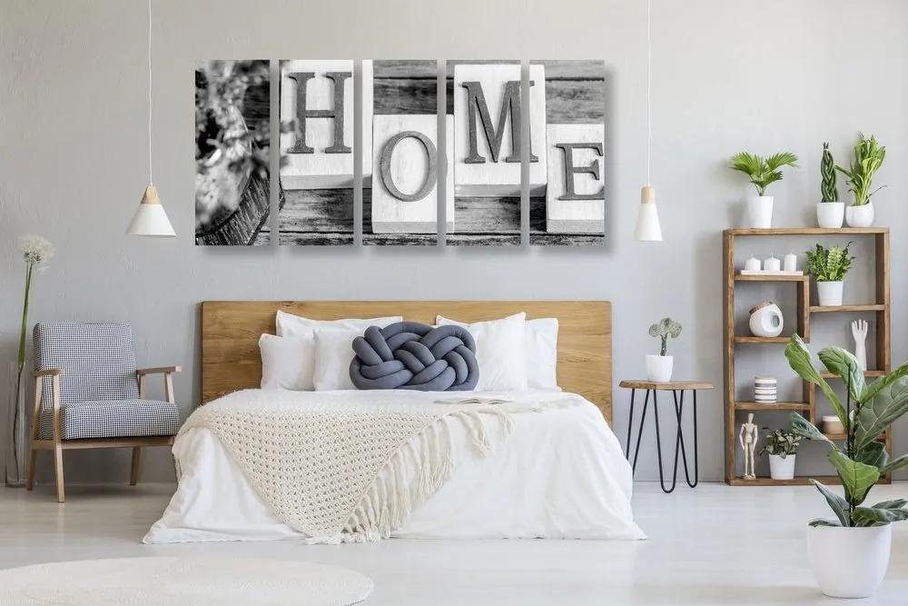 5-dielny obraz písmenka Home v čiernobielom prevedení - 100x50