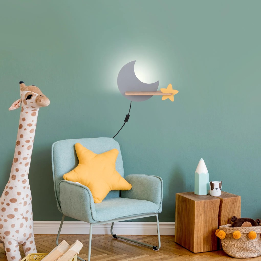 Candellux MOON Nástenné svietidlo 5W LED IQ KIDS WITH CABLE, SWITCH AND PLUG GRAY+GOLDEN 21-75727