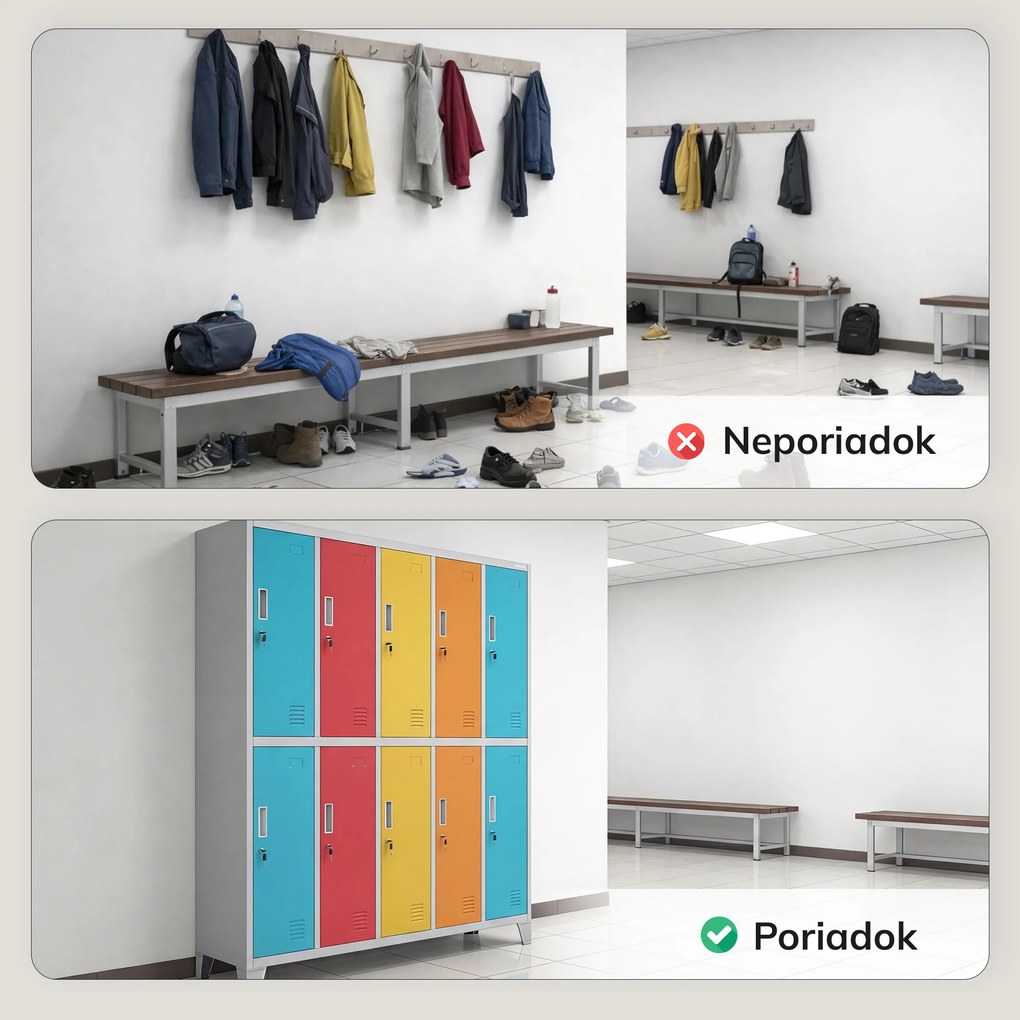 Skriňa BOZP odevná 10-dverová sivo-viacfarebná: BARTEK 1360 x 1720 x 450 mm