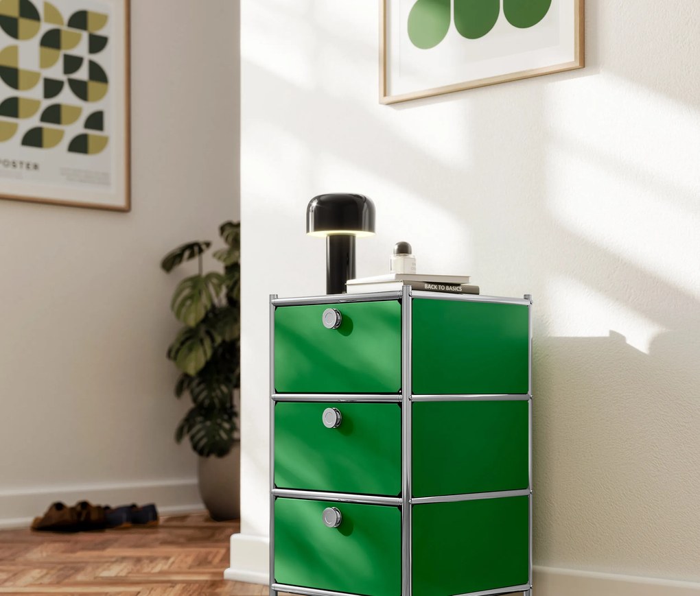 Kovová kancelárska skrinka »CN3« so zásuvkami, zelená