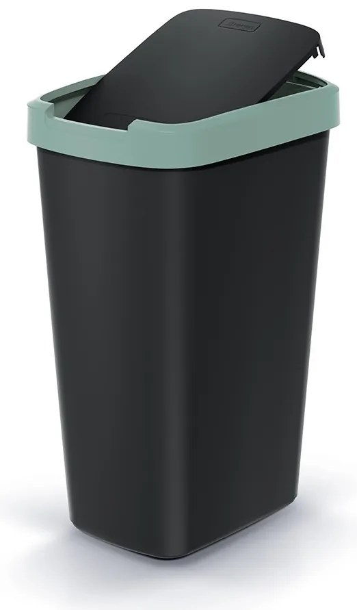 Odpadkový kôš s farebným vekom, 45 l, zelená / čierna