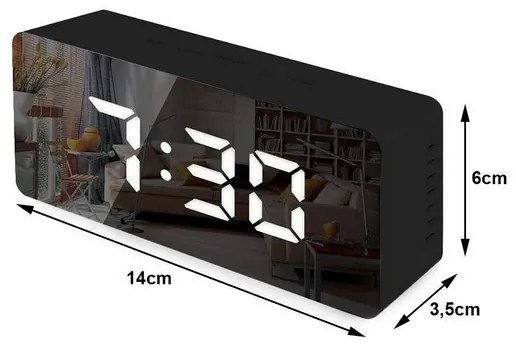 Verk 01457 Zrkadlové LCD hodiny 4v1 čierne