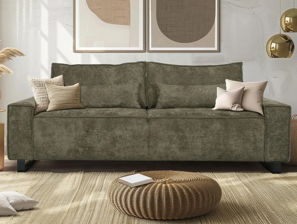 Trojmiestna pohovka Cassino, olivovo zelená tkanina