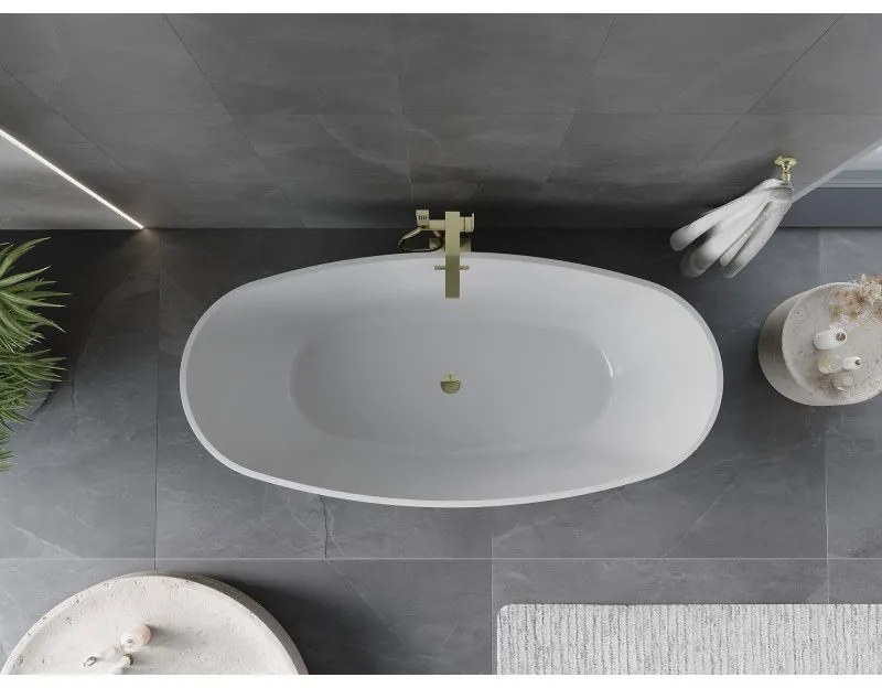 Mexen Olea, voľne stojaca vaňa, vzor, 170 × 80 cm, biela-čierna, zlatý lesklý prepad, 52821708075-50