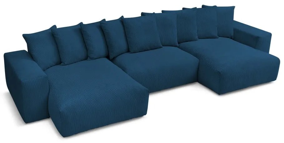 Tmavomodrá menčestrová rohová pohovka Voltaire – Bobochic Paris