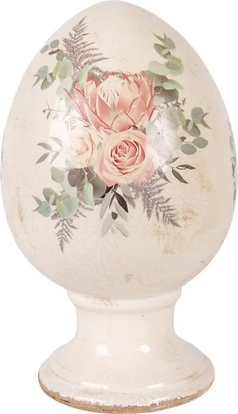 Béžové antik keramické vajíčko s kvetmi Protea Eucalypt L - Ø 15*24 cm