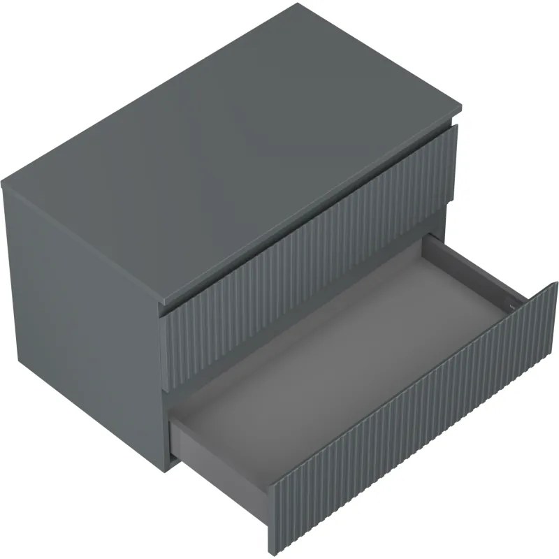 Mexen Rivel, kúpeľňová skrinka 80 cm s pracovnou doskou, 2 zásuvky, drážkovaná, grafitová matná, 91A20-08047-2-BFFC66