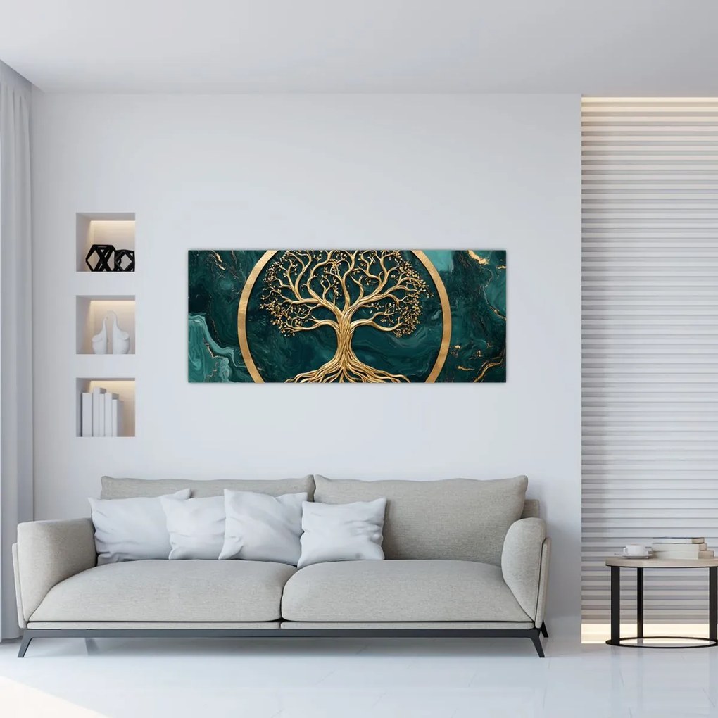 Obraz – Zlatý strom života v mramore (120x50 cm)